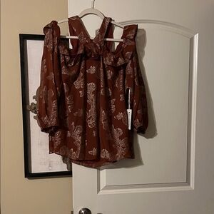 Cato Brown Floral Ruffle Blouse